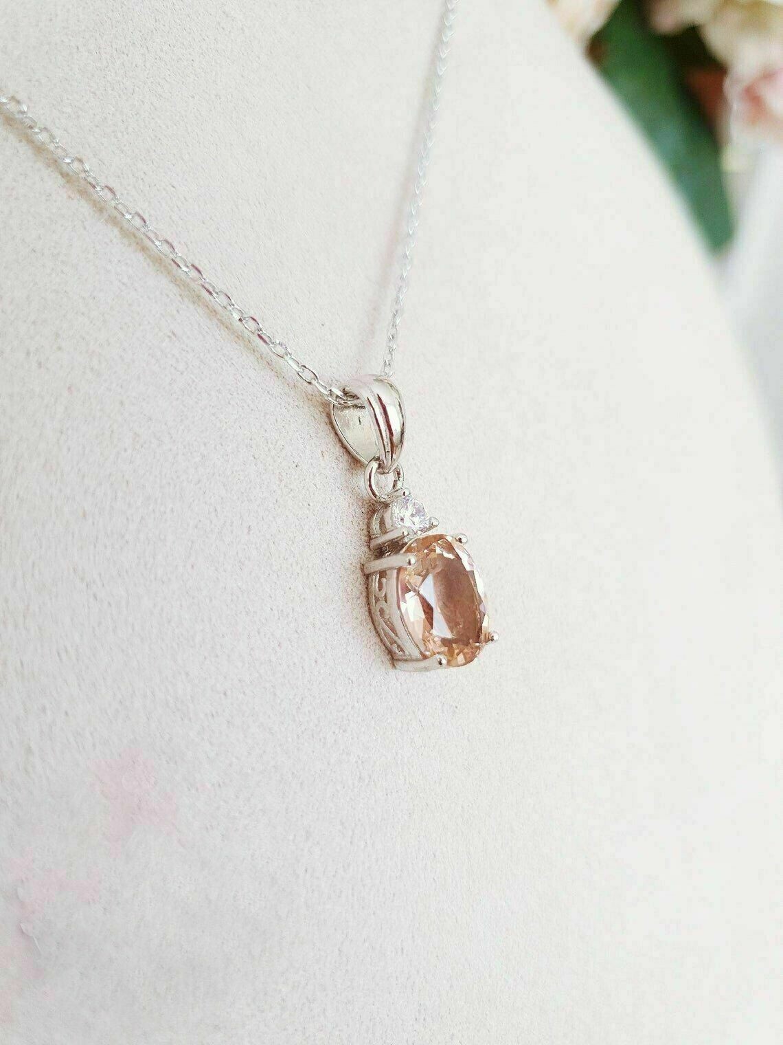 2Ct Oval Cut Morganite Solitaire Womens Pendant 14K White Gold Finish Free Chain