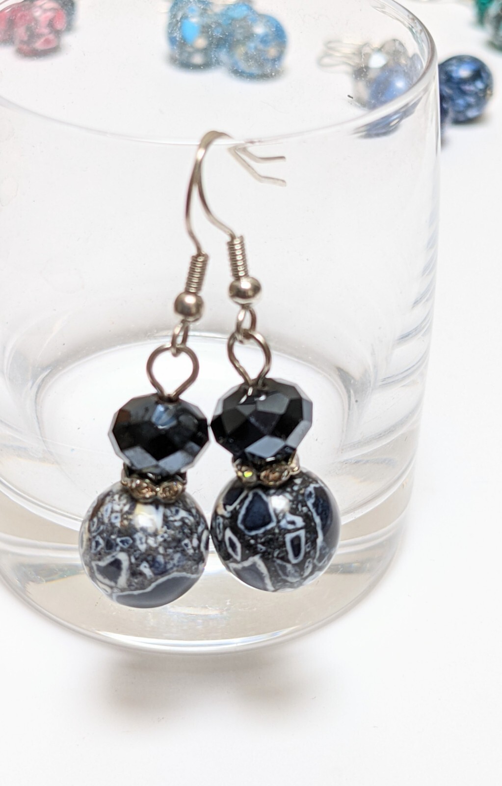 Beaded Stone Earrings Dangle 6 pairs Multi Color Handmade Crystal Daily Wear