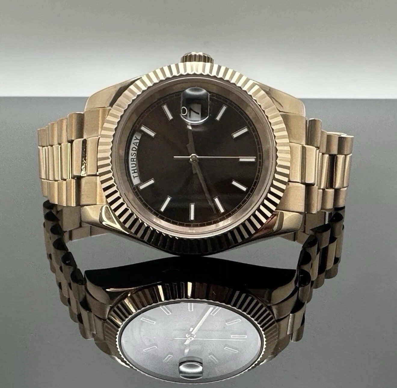Custom 40mm Rose Gold President Chocolate Dial Style Mod Watch w/ 8285 Automatic