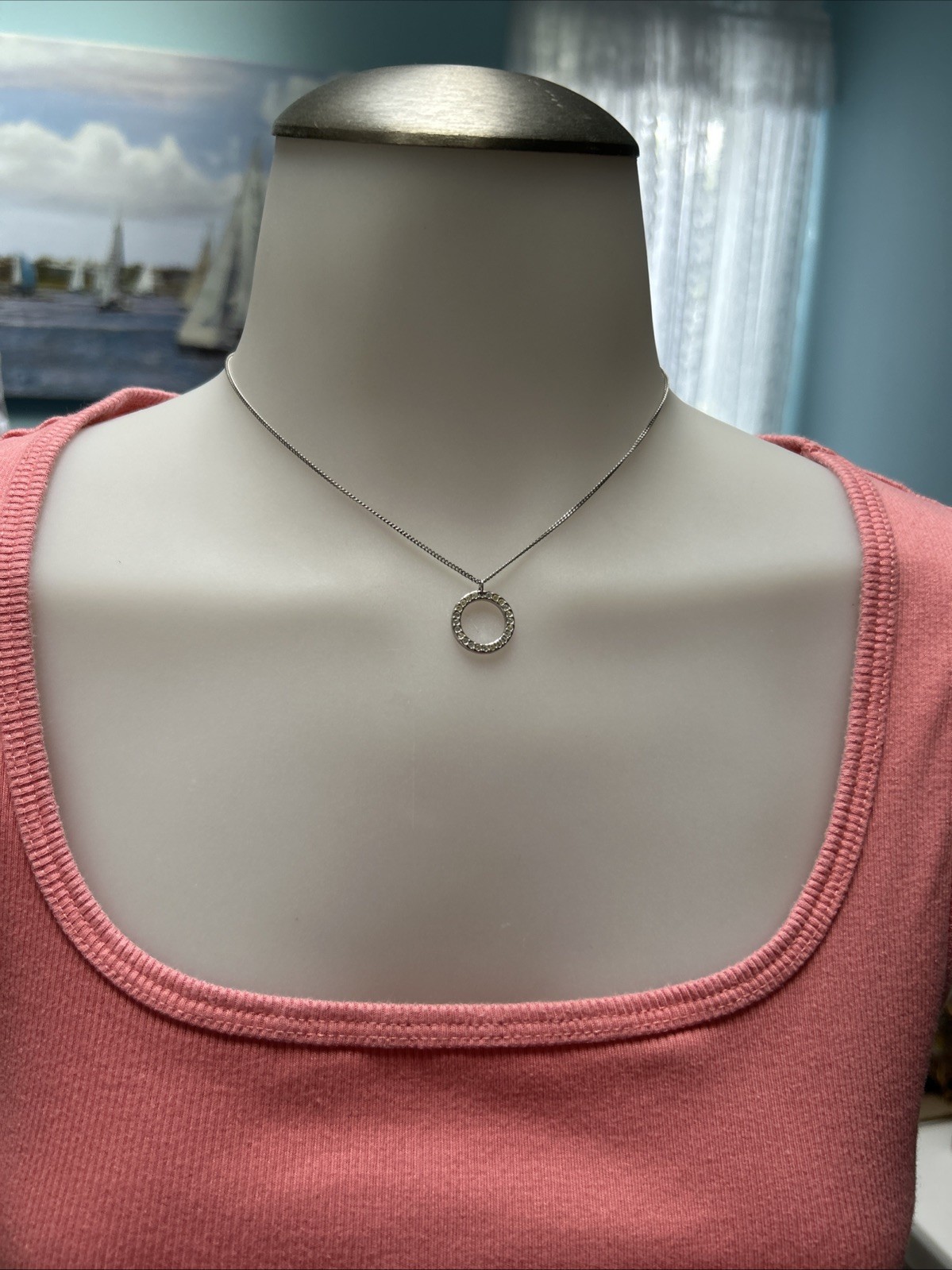 Swarovski Pave Rhinestone Infinity Circle Round Pendant Necklace 15” Signed