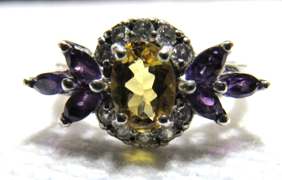 Gorgeous Bangkok Ratnaraj Sterling Silver Citrine Amethyst CZ Sz 8.75 Ring BBJ