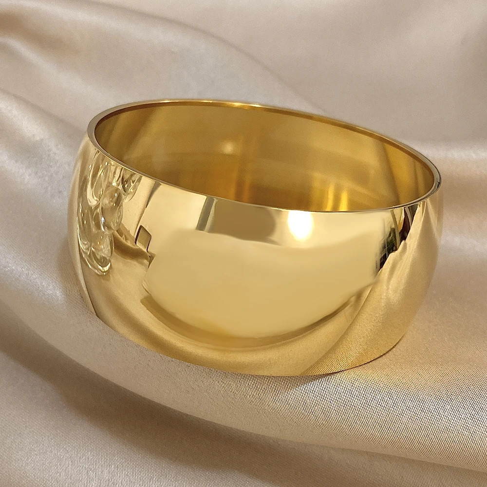 Glossy Gold Plated Stainless Steel Bracelet for Women Men Fashion 10 15 30mm.
