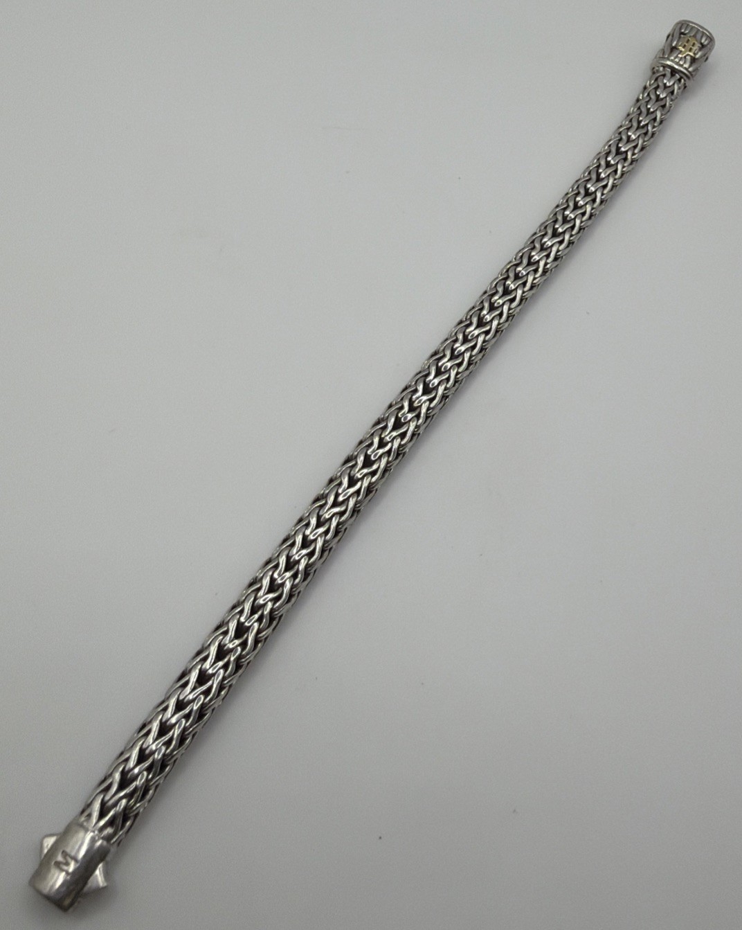 John Hardy Sterling Silver & 18k Classic Chain Icon Diamond Bracelet 7 5/8” 7mm