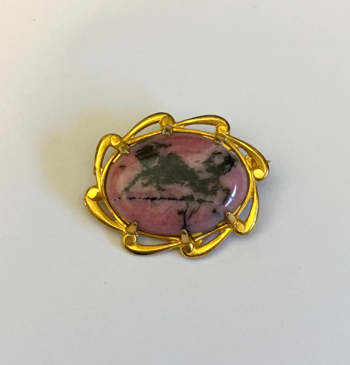 Vintage Signed JJJ 1/20 12K Gold Filled Genuine Rhodonite Brooch Pin