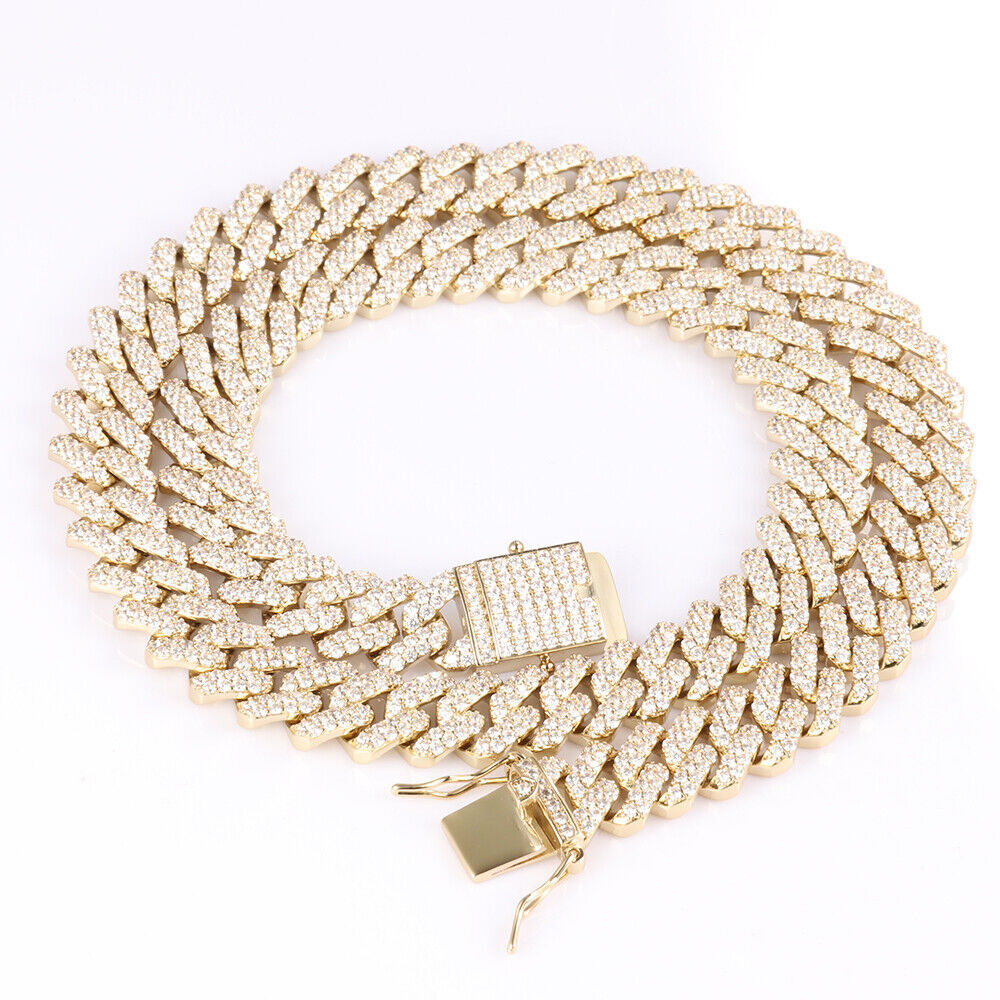 Men’s Heavy Iced CZ Out Miami Cuban Link Chain With Gold Plated Stainless Steel