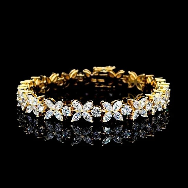 9Ct Marquise Cut Moissanite Diamond Tennis Bracelet 14K Yellow Gold Plated 7.5″
