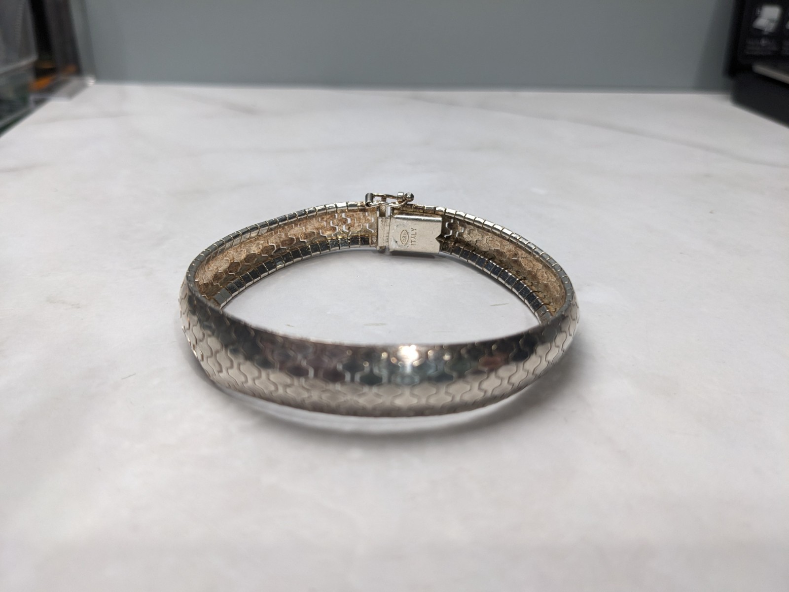 Italian Hexagon Honeycomb Sterling Silver 925 Bracelet 7 Inch Unisex