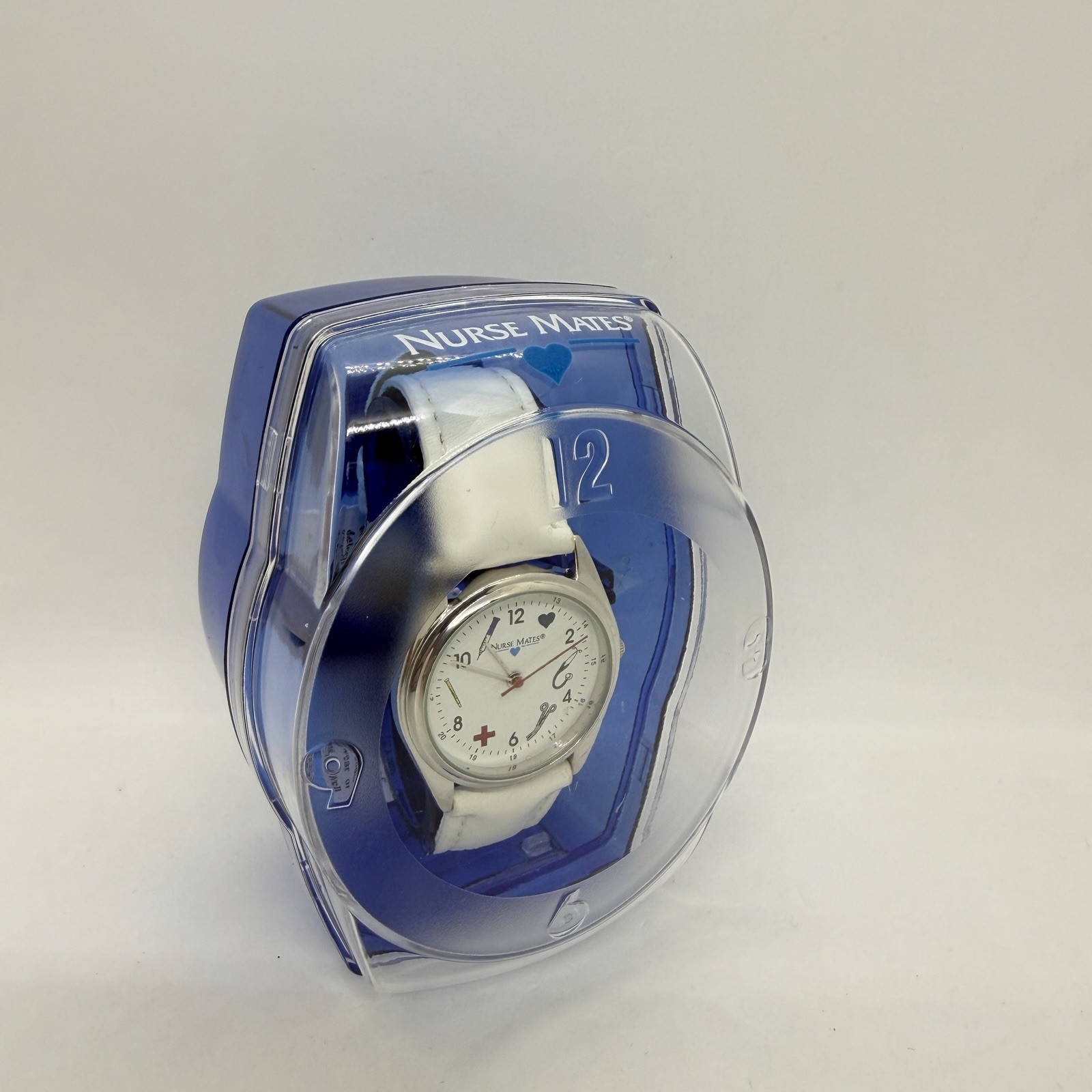 Nurse Mates symbols women’s nurse watch water-resistant leather strap – White