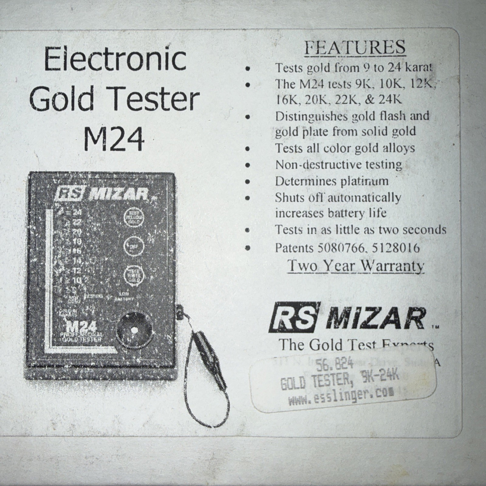 RS Mizar M24 Electronic Gold & Platinum Karat Jewelry Ring Tester 9-24k USA Made