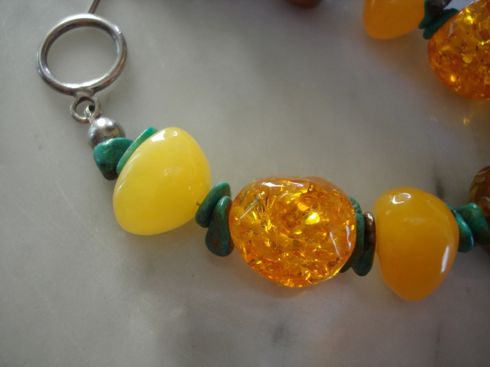 Vintage Navajo Baltic Butterscotch Amber Turquoise Nugget Bracelet