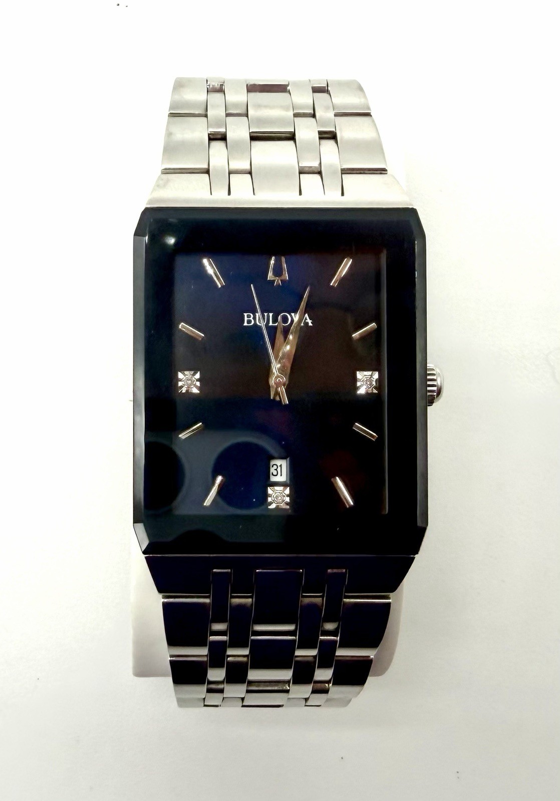 BULOVA Futuro Rectangular Diamond Accent Stainless Steel Quartz Watch