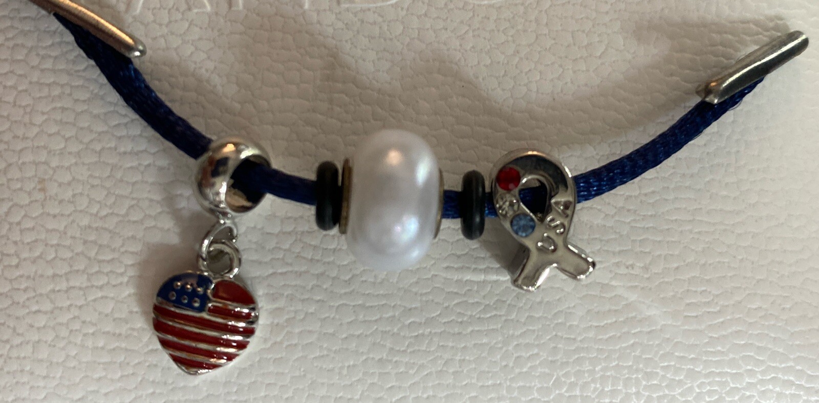 Bella Perlina Silver Tone USA Patriotic Slide Charms Rhinestones NWOB