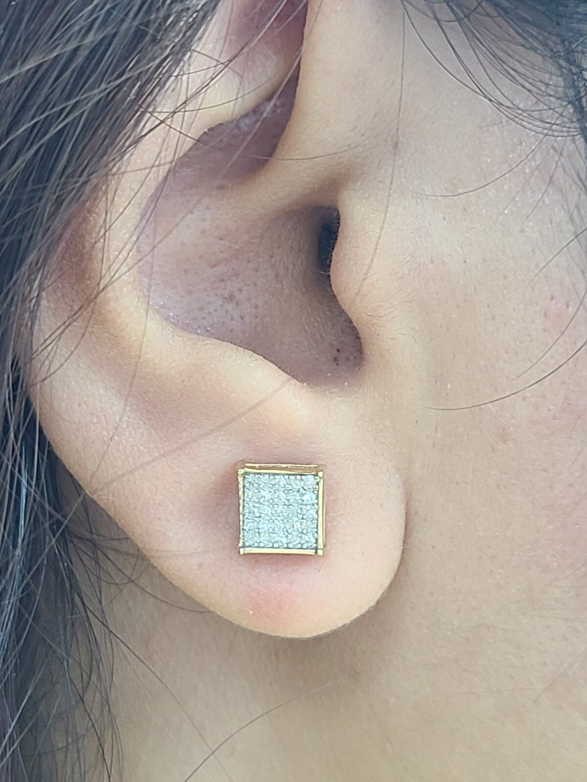 DEAL!10K Gold Genuine Natural Pave Diamonds Square Kite Earrings 0.15ct 7.10MM