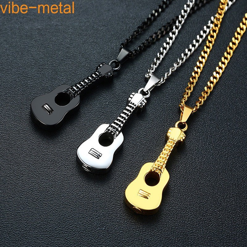 Guitar Cremation Pendants Ashes Holder Box Memorial Urn Necklace Stainless Steel