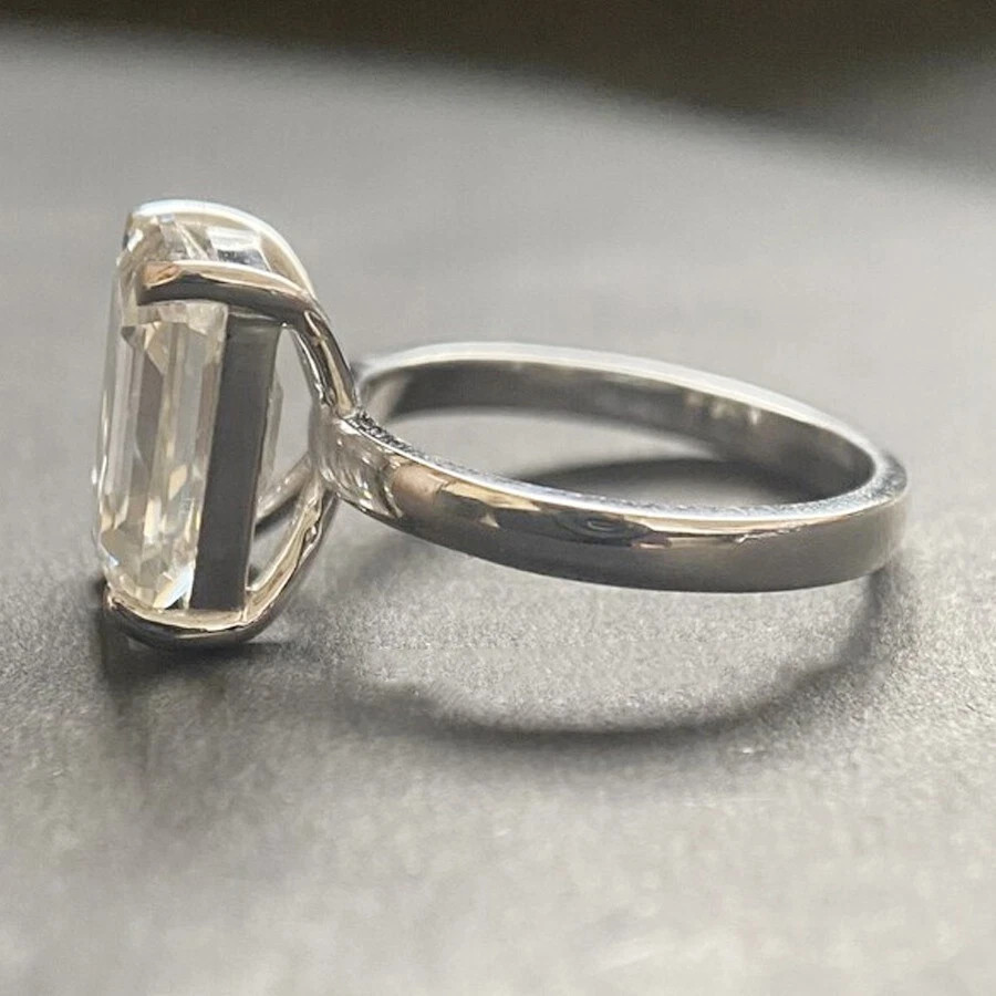 3.66 Ct Emerald Cut Moissanite Solitaire Engagement Ring 14K White Gold Plated