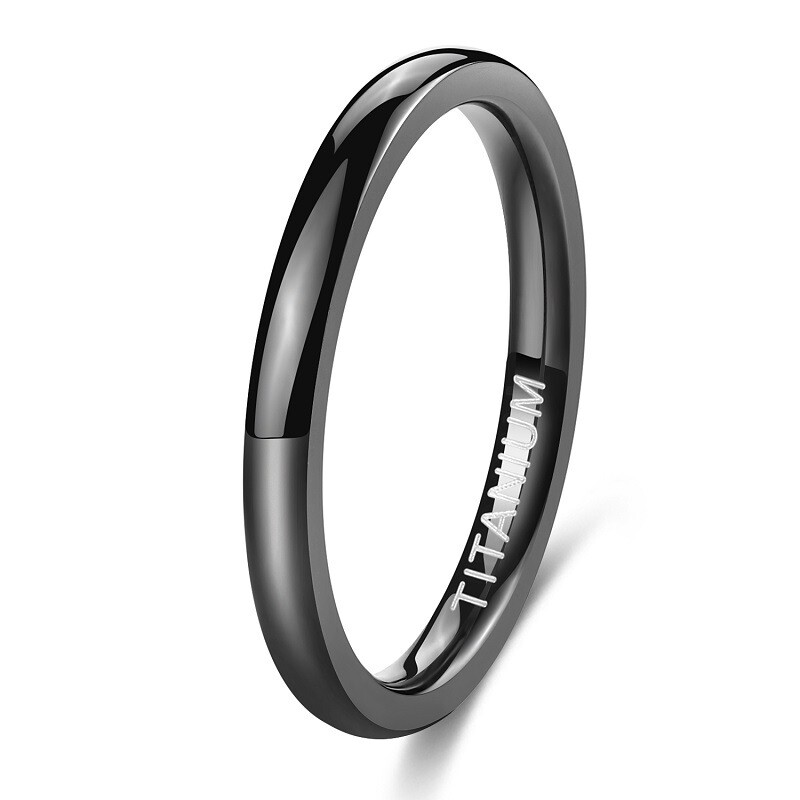 2mm Thin Fashion Band Ring for Women Black Simple Polished Wedding Ring Comfort