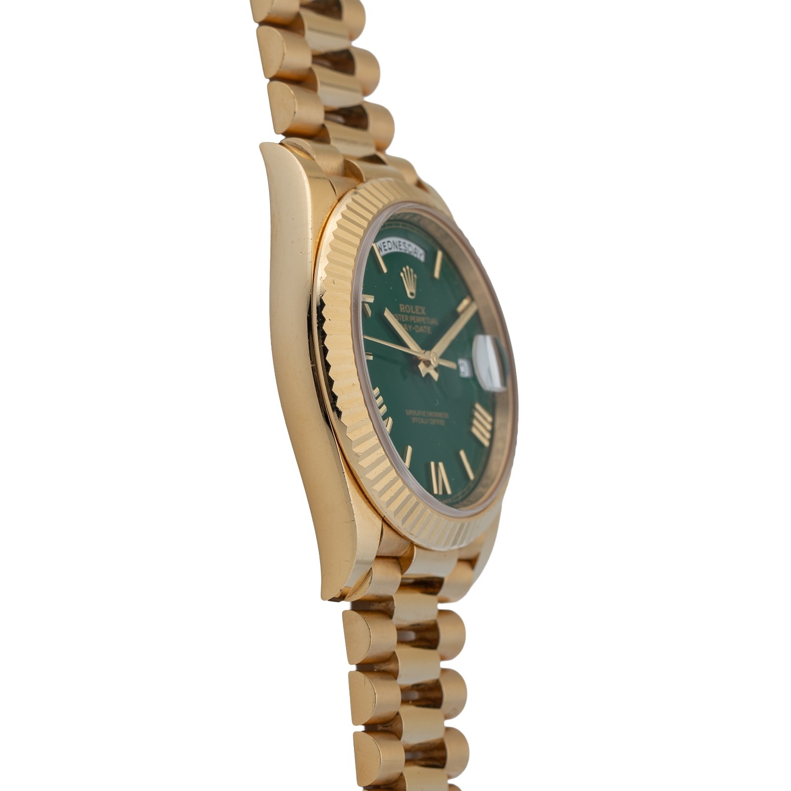 Rolex Day-Date President 40 18k Yellow Gold ‘Money Green’ Dial 228238 – Complete