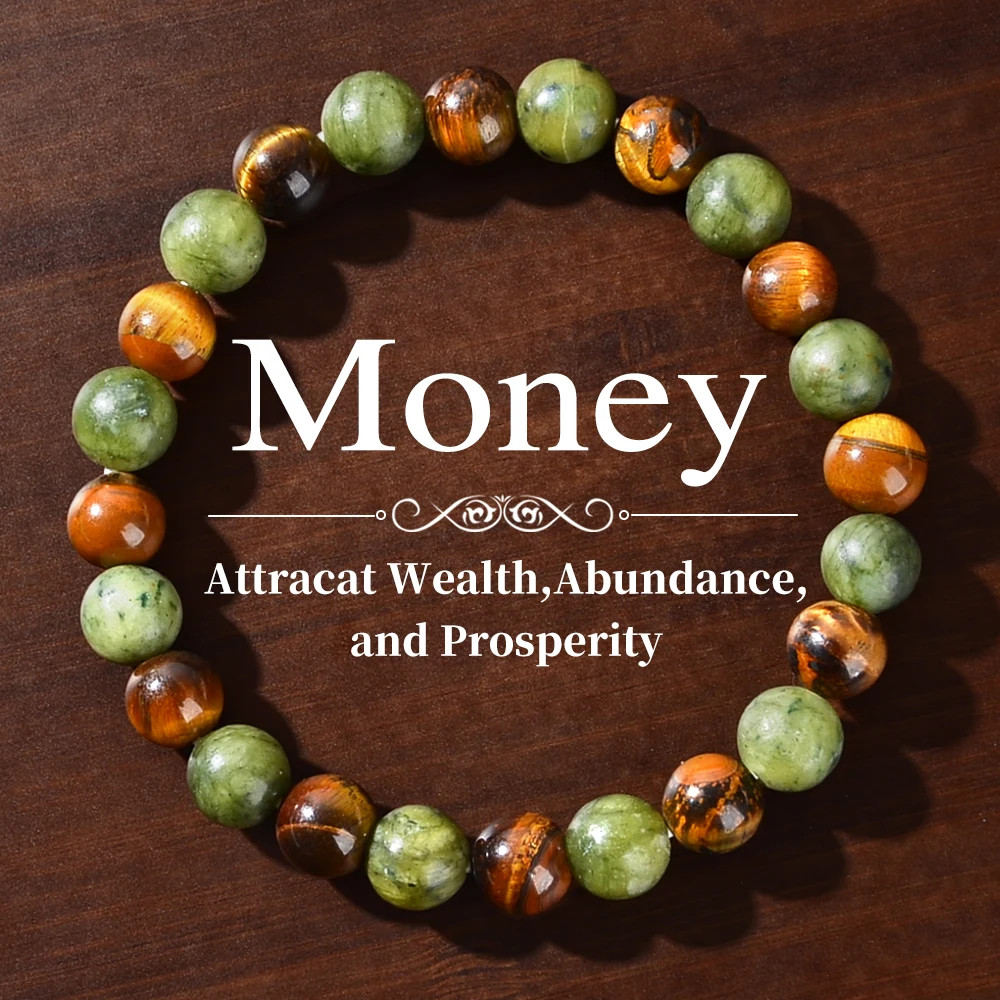 Natural Stone Symbolic Beaded Bracelet Women Men Anxiety Relief Protection Money