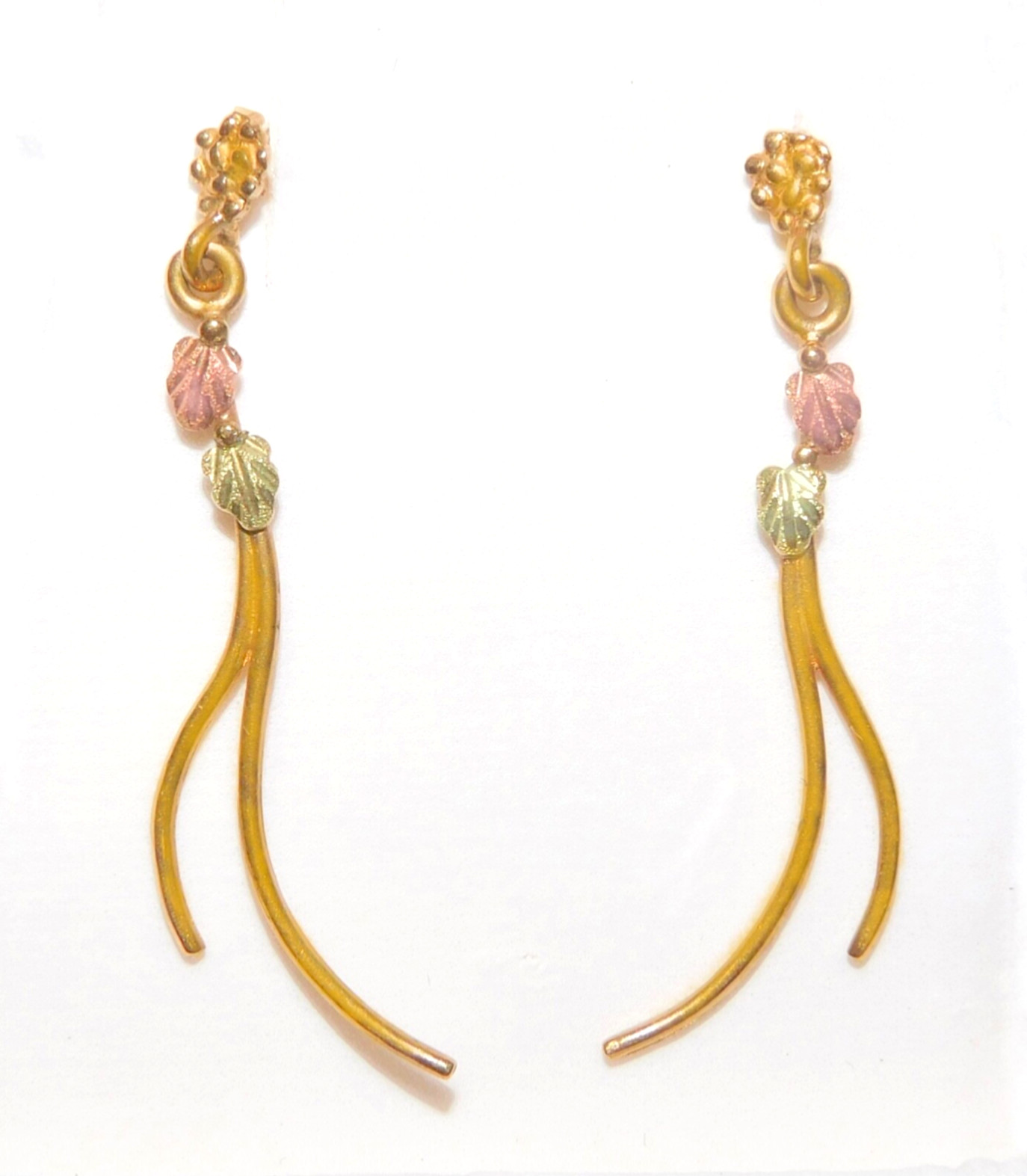 Black Hills Gold 10k Landstrom’s Fancy Long Drop Leaf Earrings
