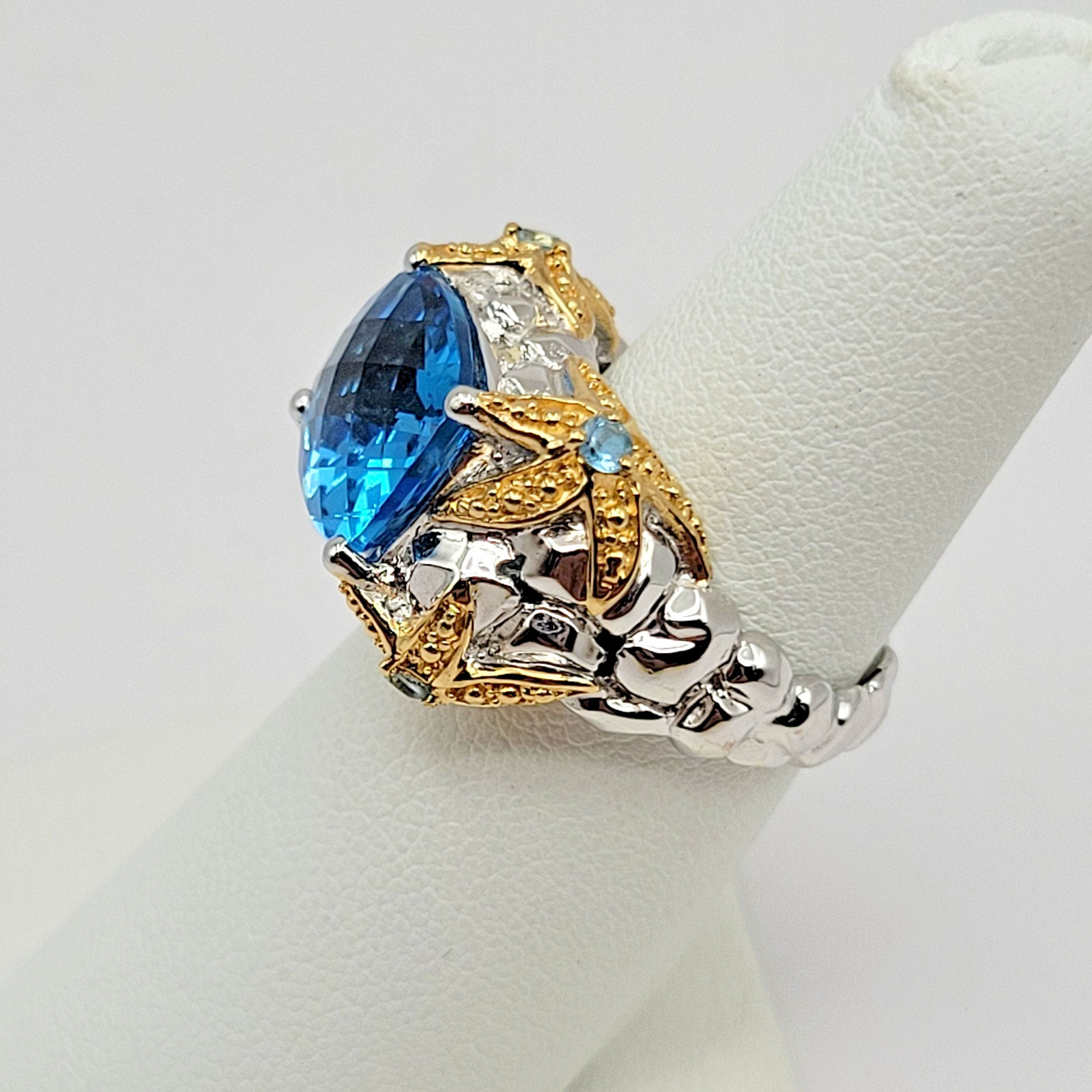 Victoria Wieck 18k Sterling Silver Swiss Blue Topaz Starfish Ring – Size 6