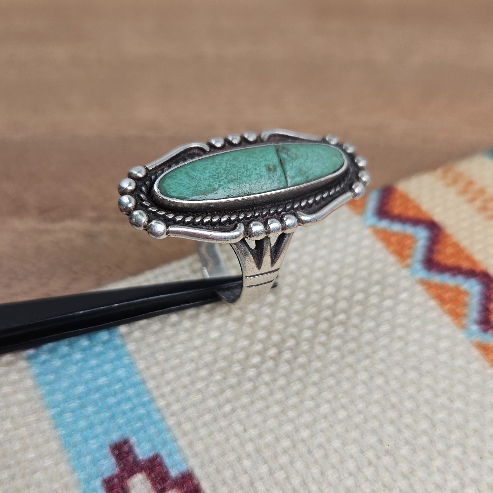 Bell Trading Post Navajo Sterling Silver Variscite Bead Twist Ring Size 7.5 Band