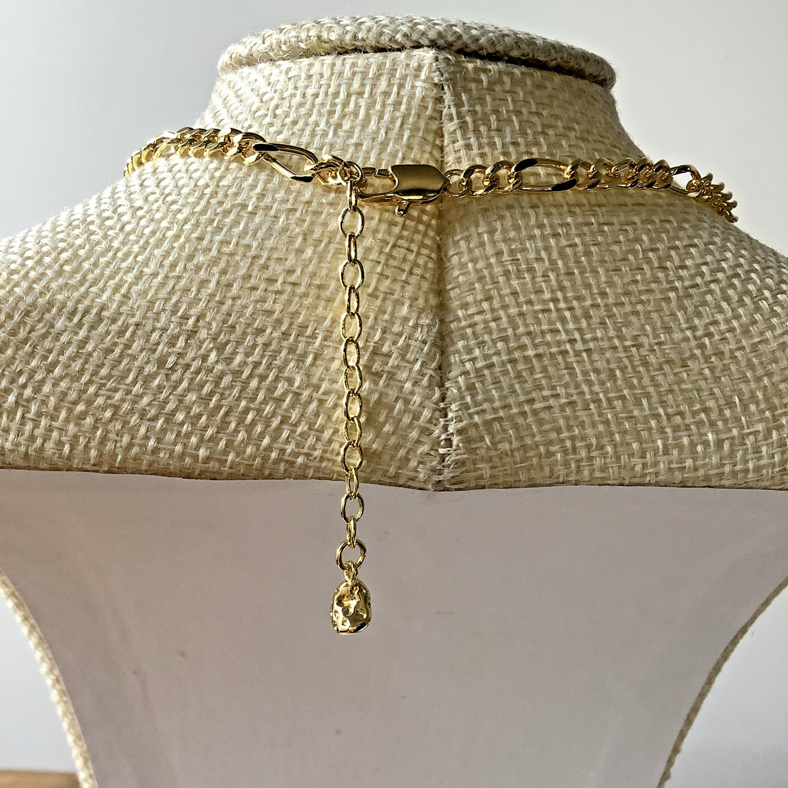 Yellow Gold Tone Figaro Chain Adjustable Classic Light Weight Necklace 16-18″
