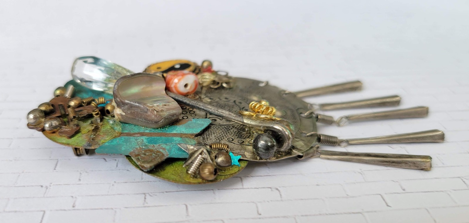 Vintage Artisan Handcrafted Abstract Design Mixed Media Pin Brooch