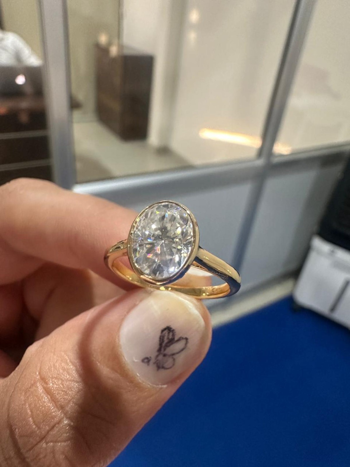 3 CT Oval Moissanite Engagement Ring 14K Yellow Gold Bezel Set