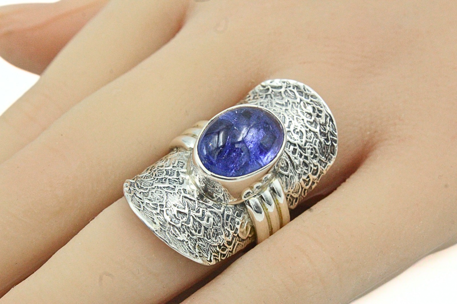 Statement Signed Sterling Silver Lavander Tourmaline Cocktail Ring Sz 7.
