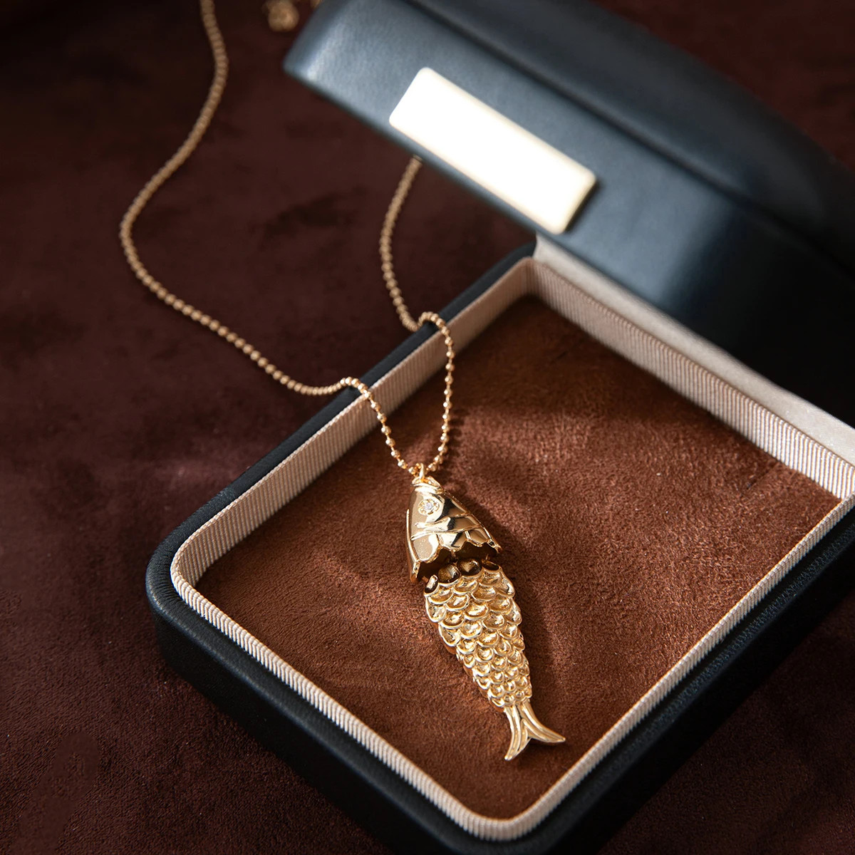 Koi Fish Pendant Necklace Zircon Gold Plated Hip Hop Lucky Jewelry Gift