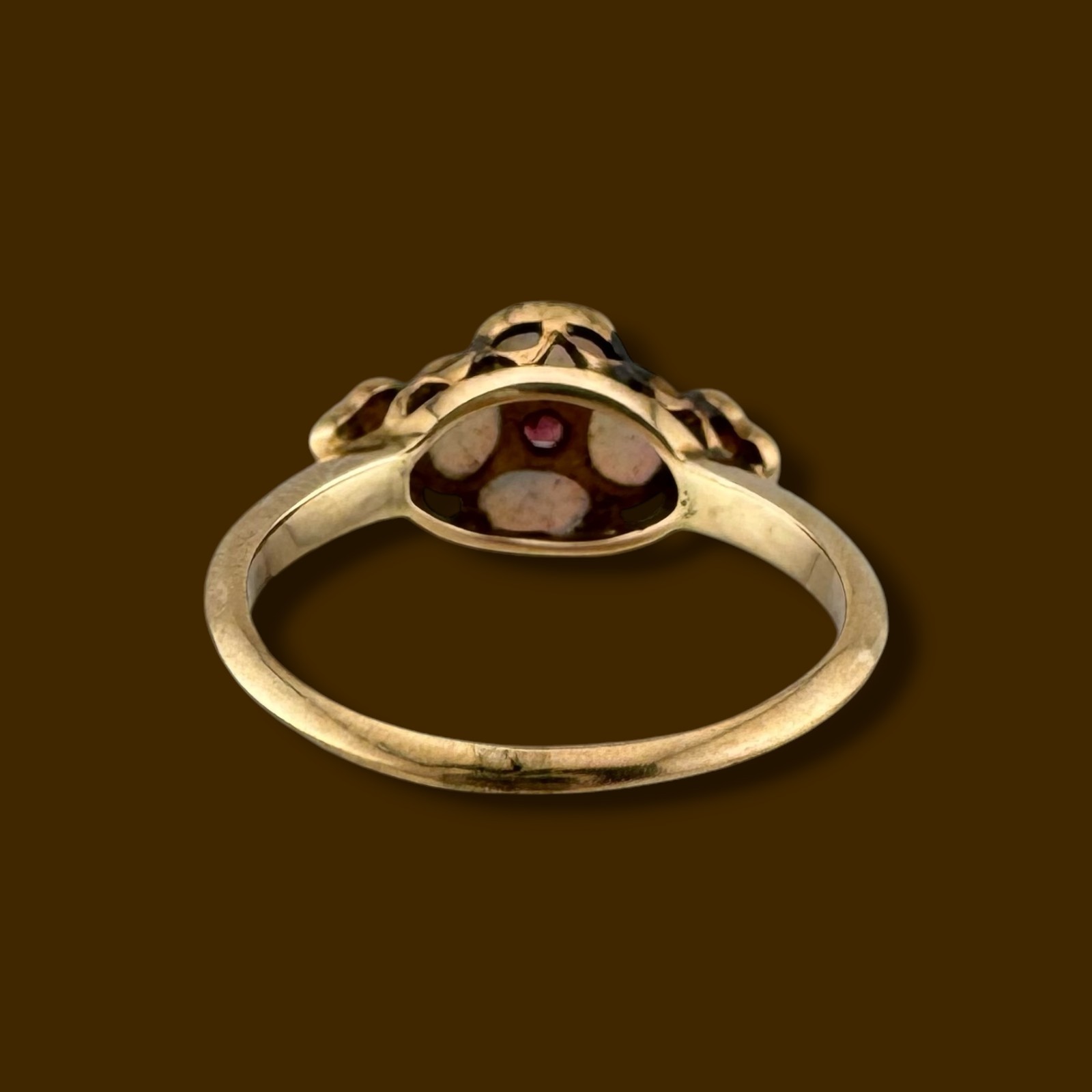 Antique Victorian 9K Yellow Gold Natural Opal & Seed Pearl Cluster Ring Size 5.5
