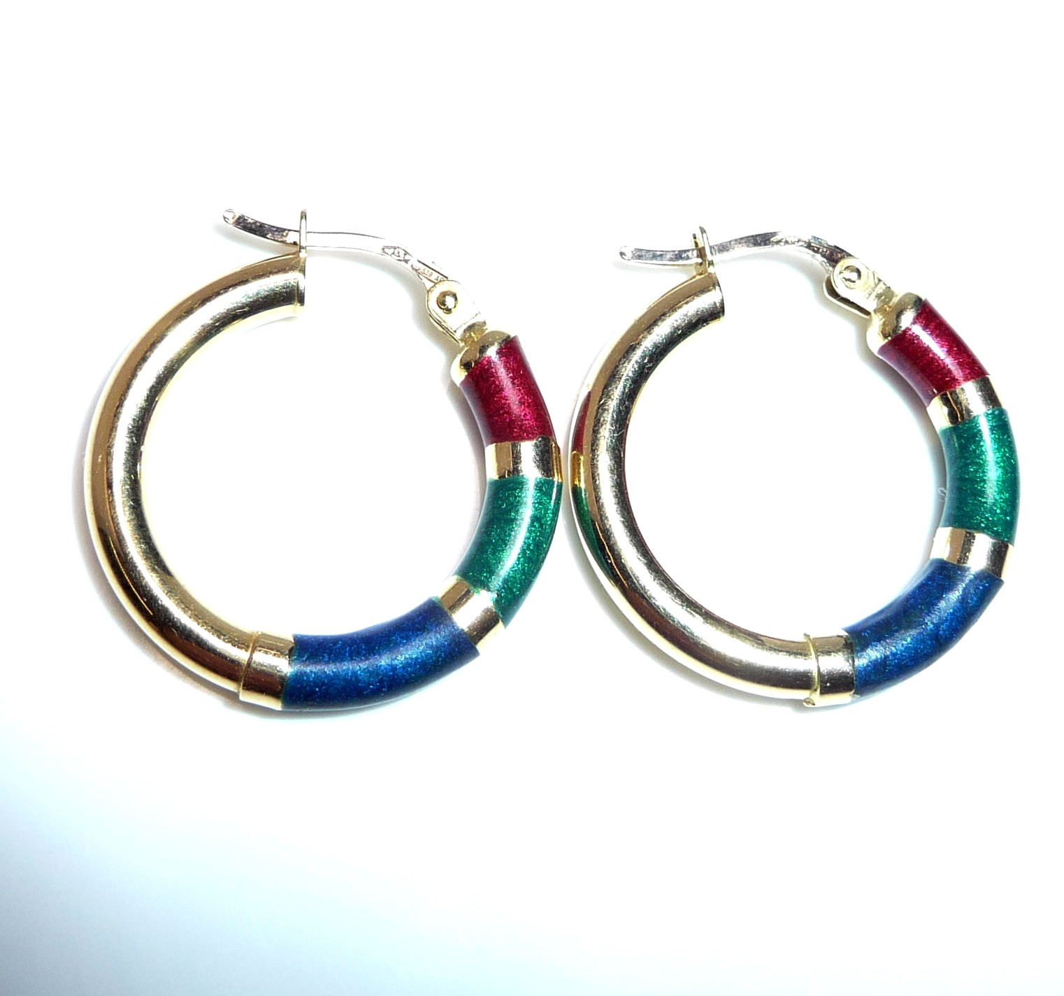 Earrings Hoop 750 Gold Colourful Enamel Italy Italy 21.8mm Diameter 3.1g
