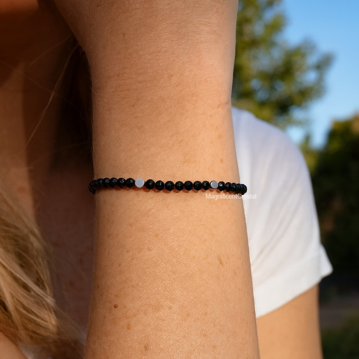 Dainty Black Tourmaline Stone Bracelet Healing Protection Crystal Reiki Jewelry