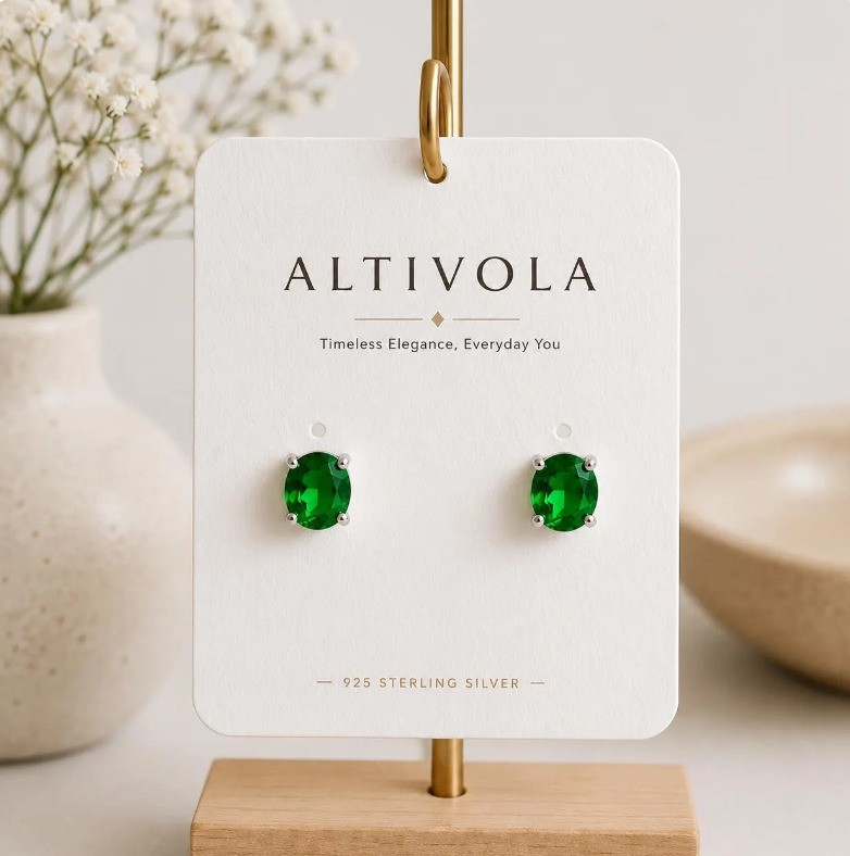 Green Oval Cubic Zirconia Stud Earrings 925 Sterling Silver Gift for Her