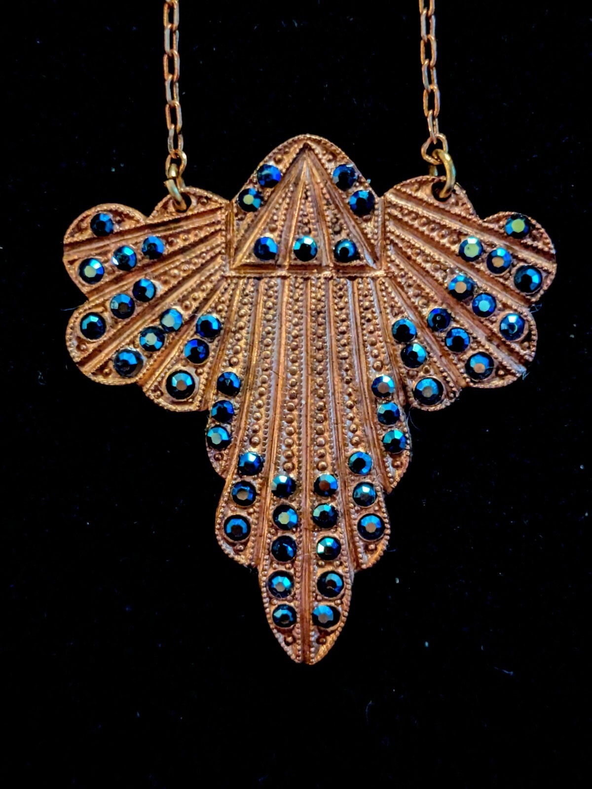 Vintage Classic Art Deco Sparkly Die Struck Brass Pendant Necklace