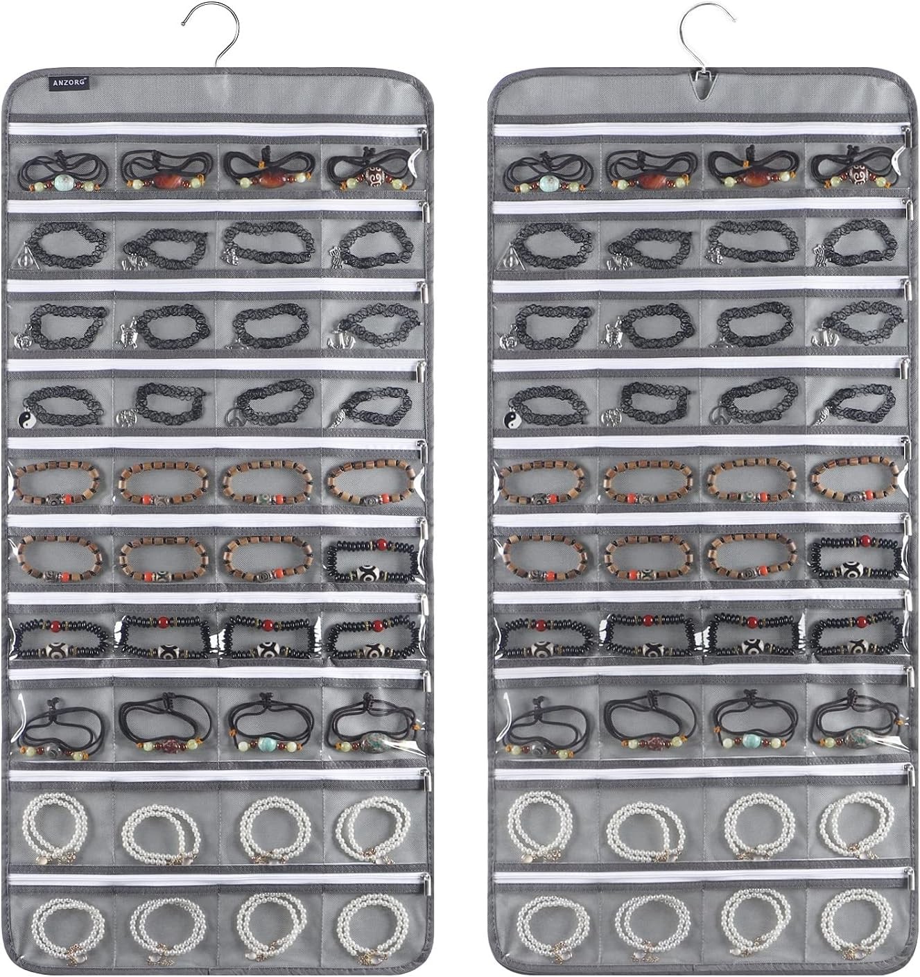 80 zippered pockets hanging jewelry organizer for storing jewelry