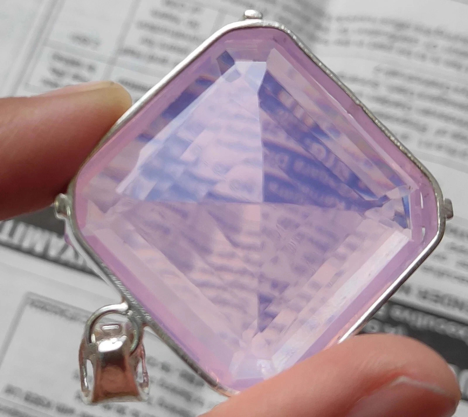 74 Ct Natural Pink Opal Asscher Cut 925 Solid Sterling Silver Pendant Gems 20