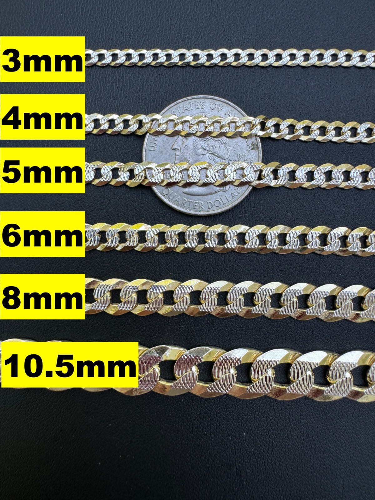 Cuban Link Chain 14k Gold Plated Real Solid 925 Silver Two Tone ITALY 5-11mm