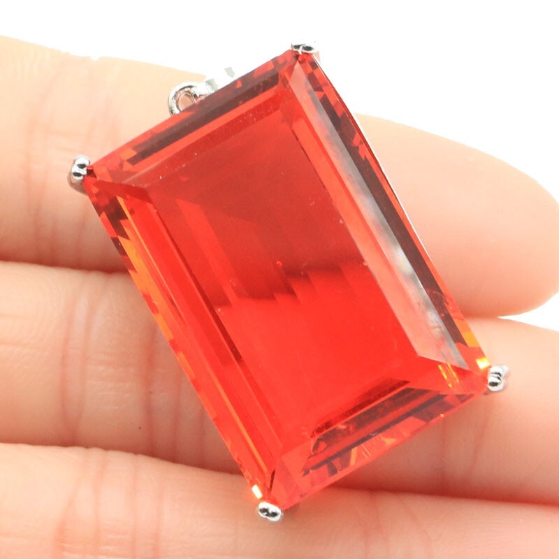 40x21mm Big Gemstone 30x20mm Orange Spessartine Garnet Mens Silver Pendant
