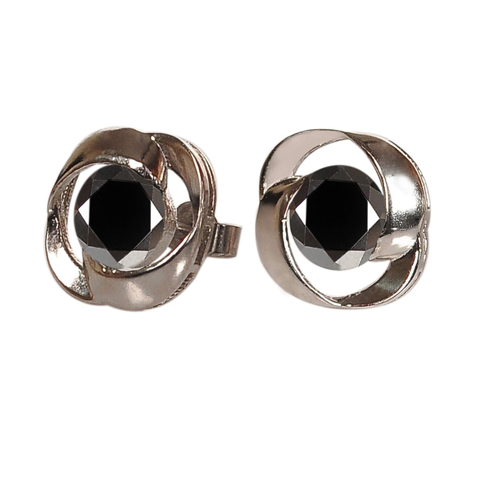 4.00 Cts. 100% Natural Jet Black Diamond Studs In 925 Silver -Tariffs Free
