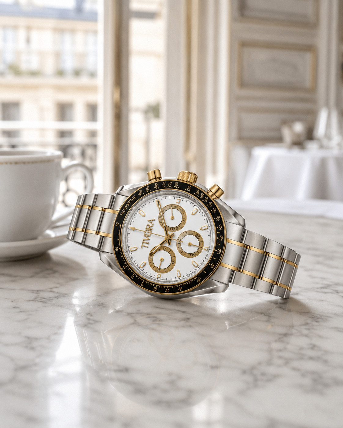 TÍVORÁ Veyron Two Tone Steel Frost Dial – Custom Branded Automatic Chronograph