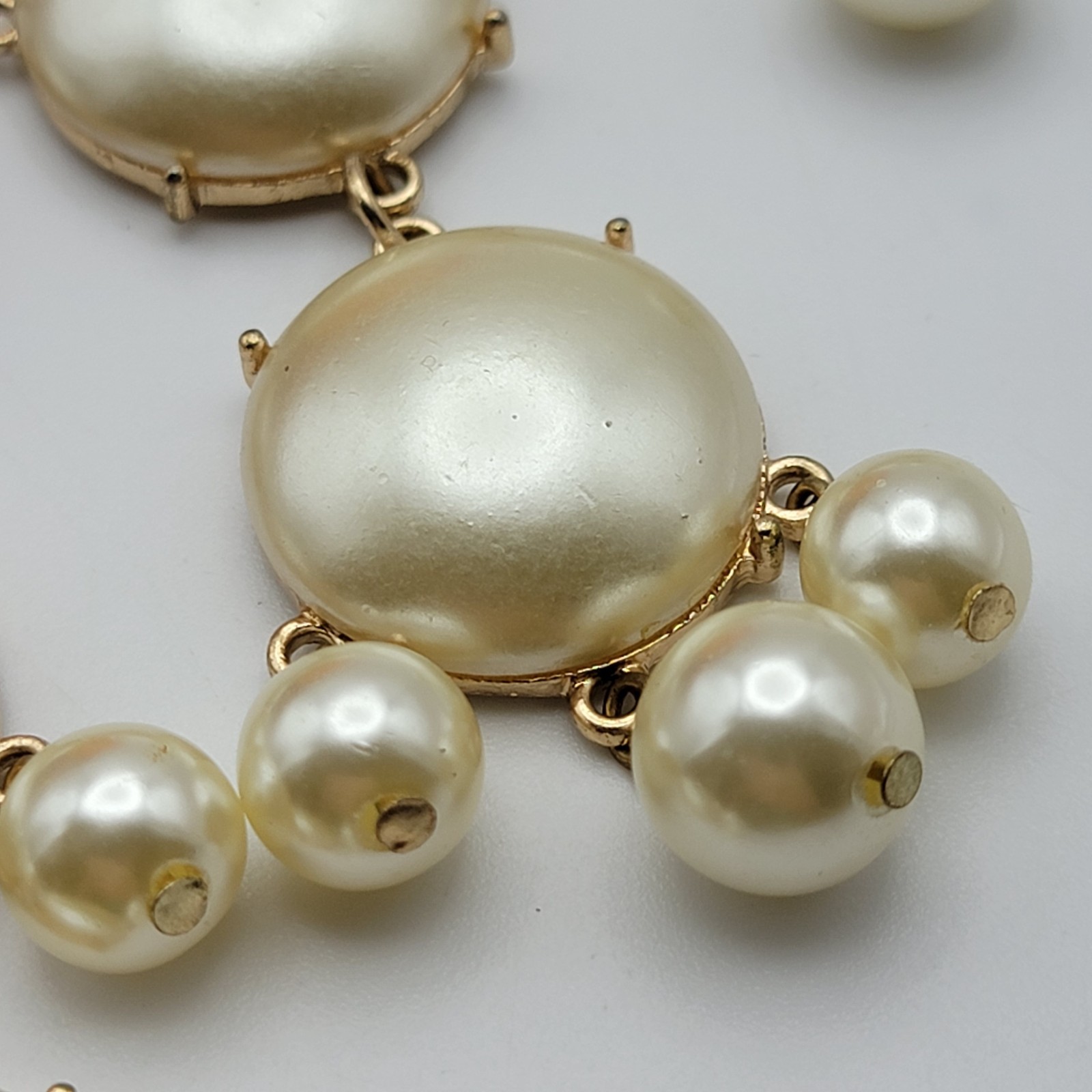 Champagne Cream Faux Pearl Statement Waterfall Bib Necklace Gold Tone 22″ Adj.