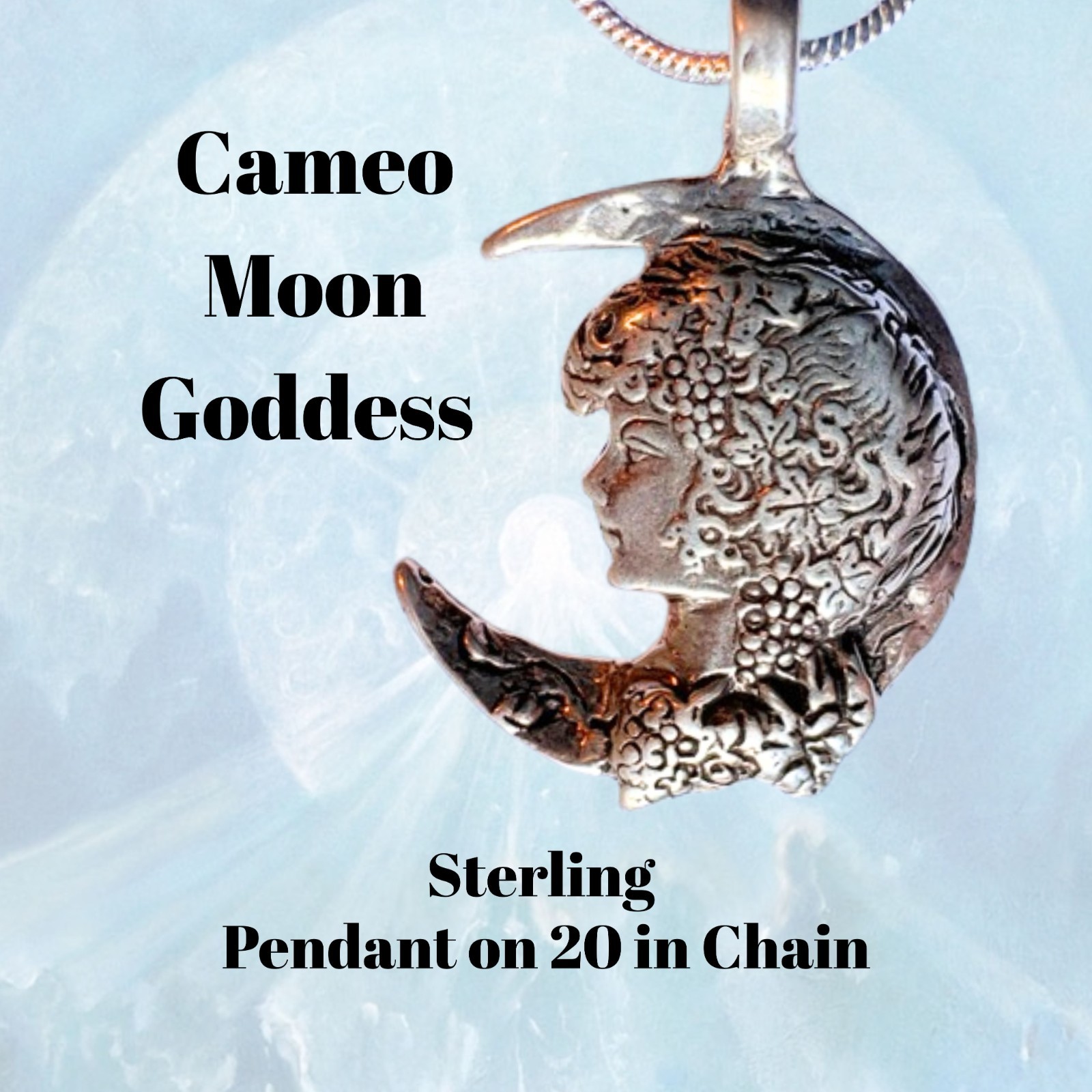 Cameo Lady in sterling w/ 20 in chain Moon Goddess handmade by JKL 377