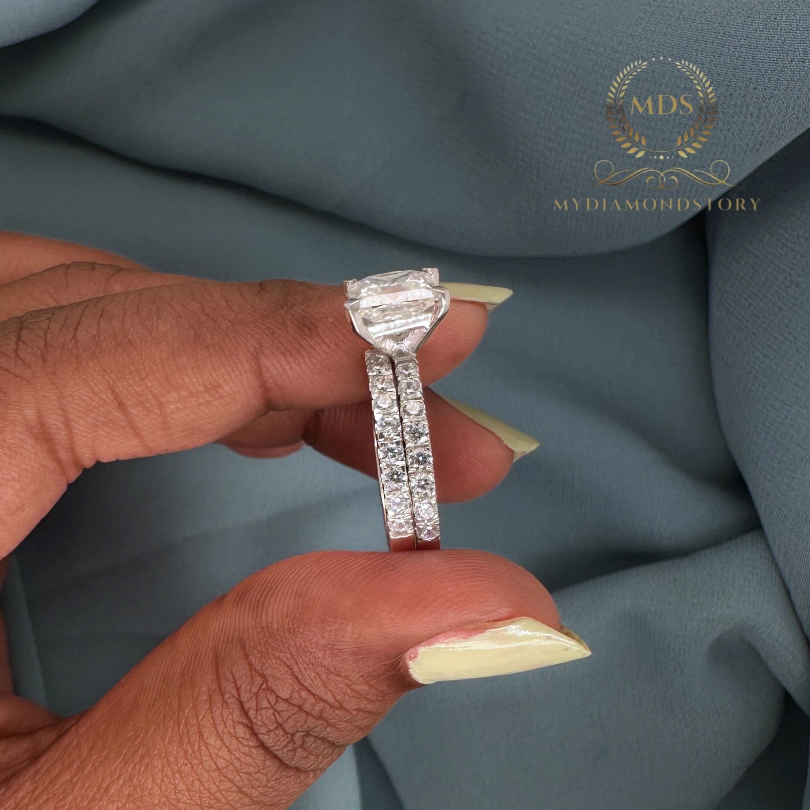 3 Carat Princess Cut Moissanite Bridal Set Engagement Ring Solid 14K White Gold