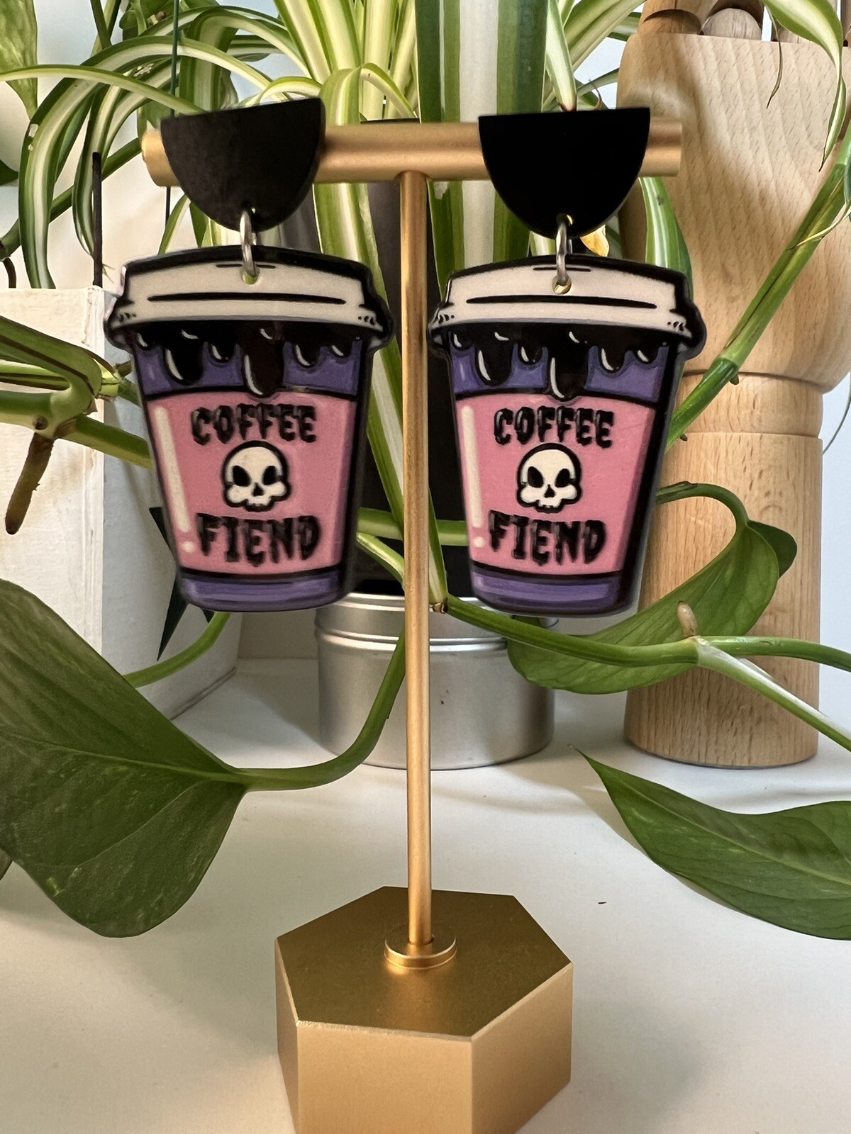 Coffee Fied Pastel Goth Large Dangle Earrings – Cute Emo Graphic Earrings