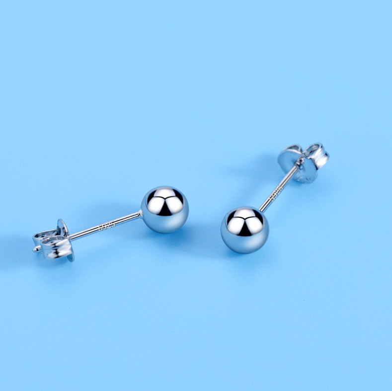 2/3/4/5/6mm 925 Sterling Silver Polish Round Ball Stud Earrings Post Black H8