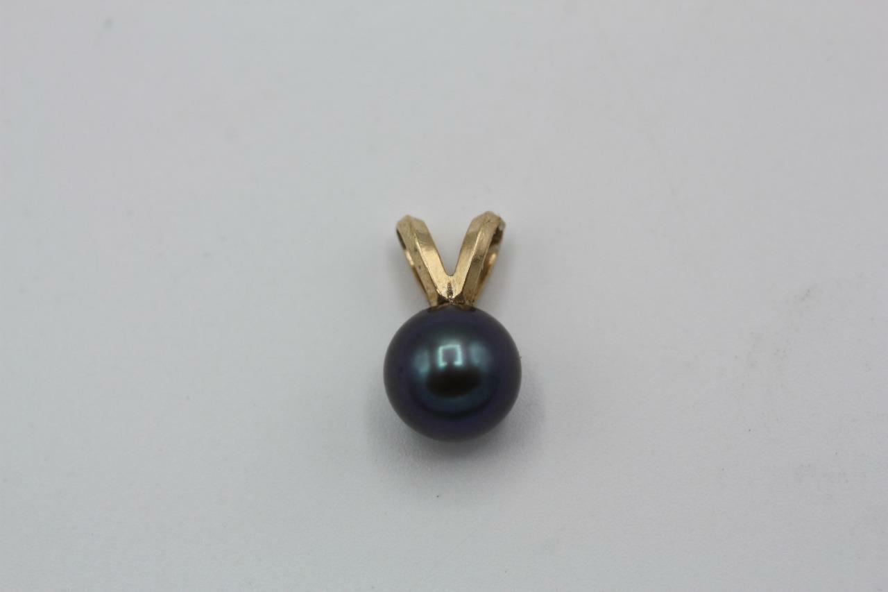 Fine 14K Yellow Gold Bale (6.5mm) Black Pearl Pendant Charm (Fits 2mm chain)