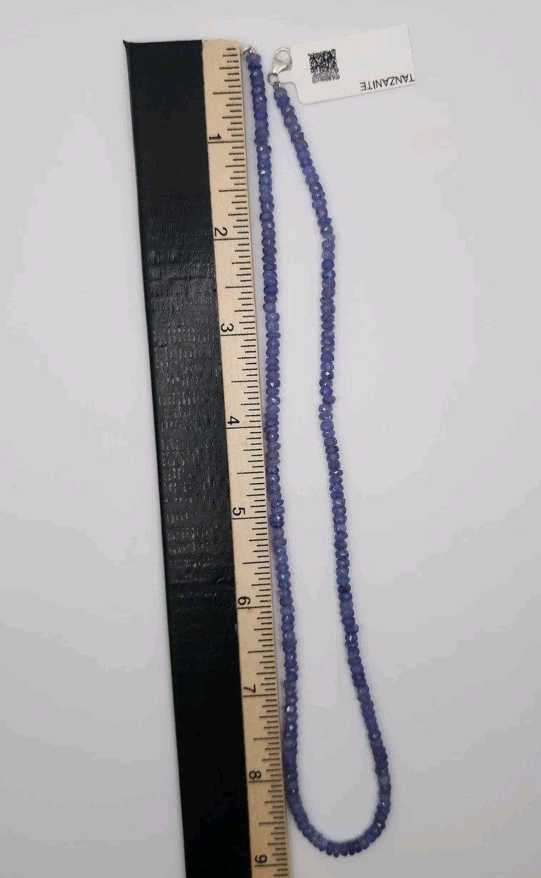 Natural Tanzanite Artisan Beaded Necklace Sterling Silver 925 Clasp 18″ w/box