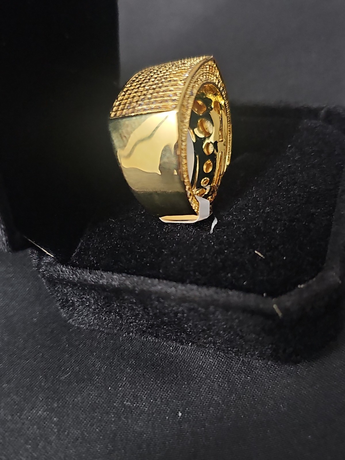SZ10 12.9m Gold-Plated steel statement Ring w/Clear prong set CZs Stones