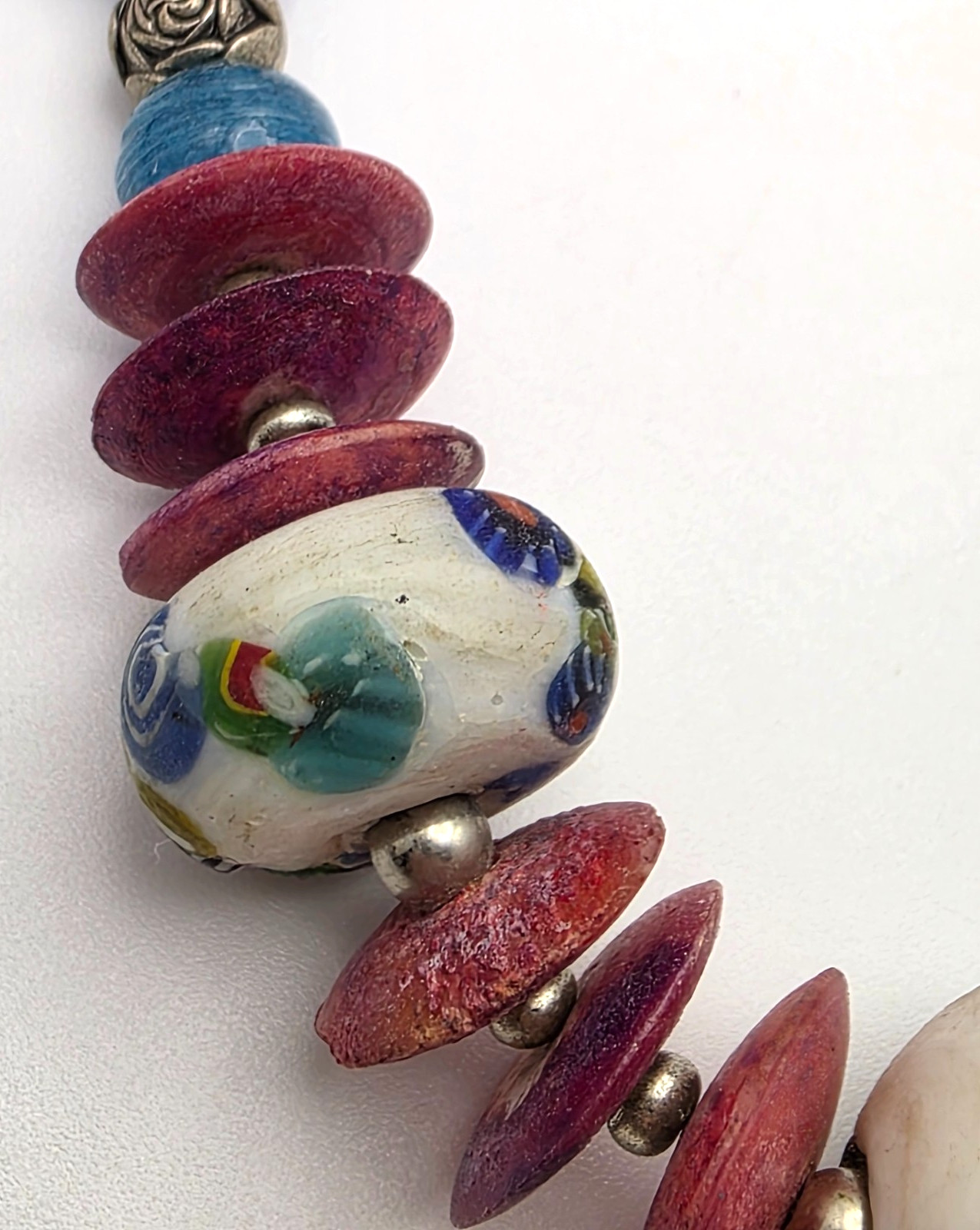 Handmade Artisan Ceramic Bead Necklace Colorful Boho Cottagecore 18.5 in